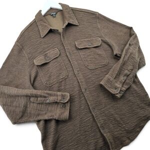 Stoic Mens XXL Brown Cotton Blend Textured Knit Button Up L/S Pockets Shirt